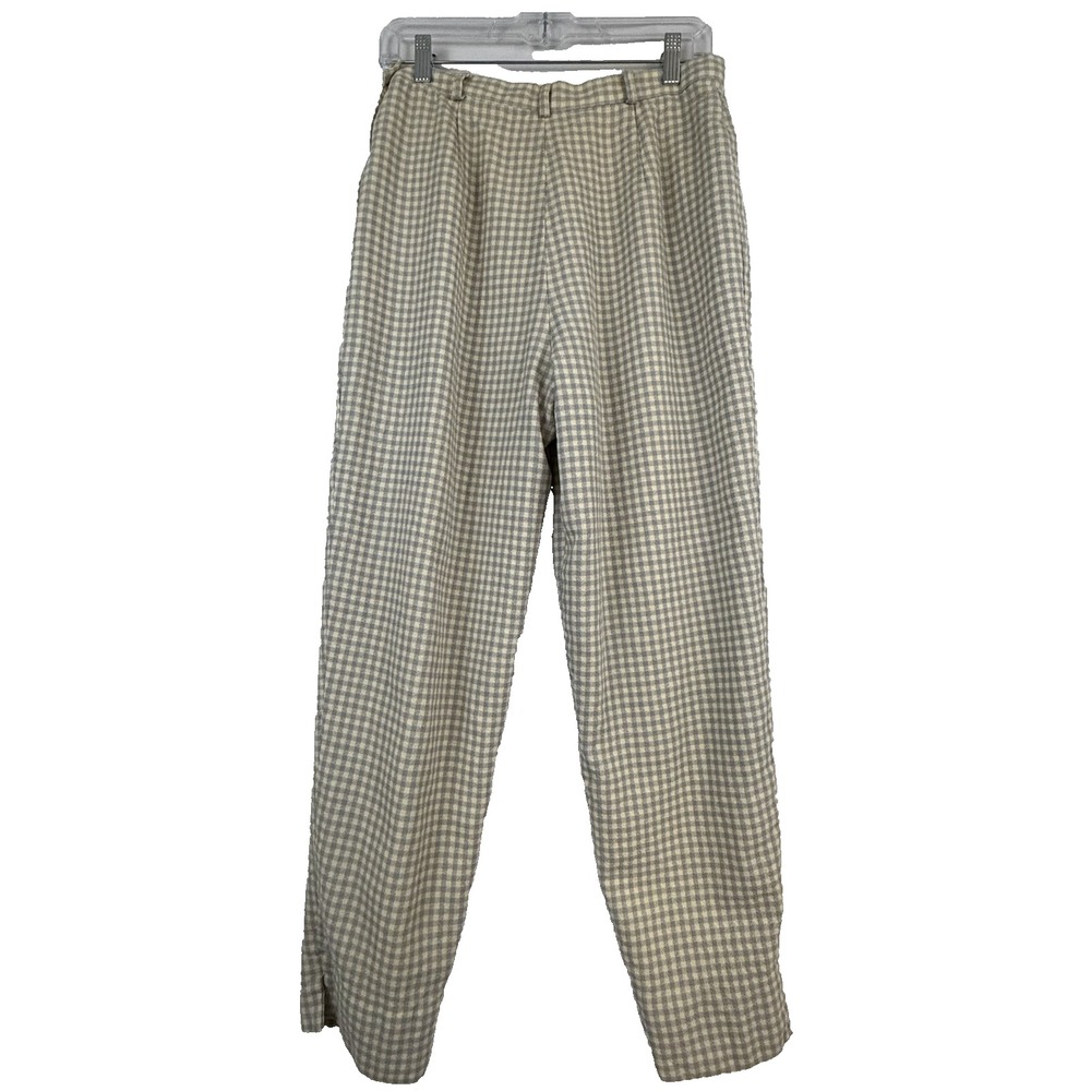 Christian Dior Trousers Womens 12 Gray Gingham Wool Pleated High Rise Vintage - Picture 2 of 14